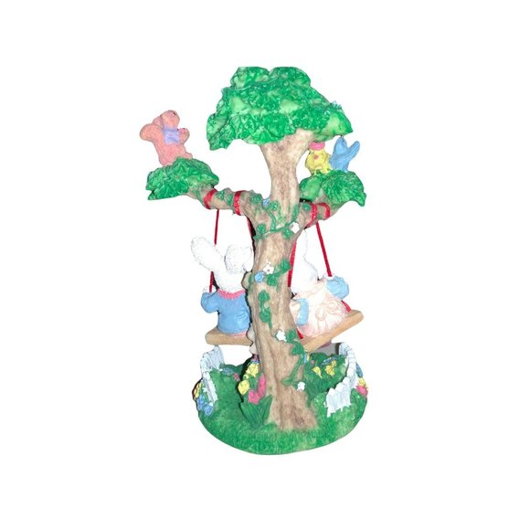Tabletop Easter Decor- Rabbits Swinging in Tree - Picture 9 of 9